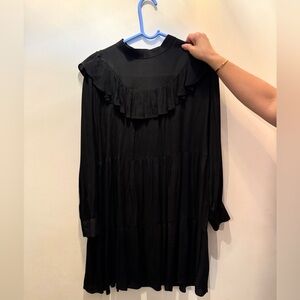 Zara Black Long Sleeve Dress with Ruffle Detail